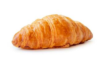 voorkant visie van single croissant geïsoleerd Aan wit achtergrond met knipsel pad foto