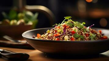 foto van quinoa kom net zo een schotel in een hoogwaardig restaurant. generatief ai