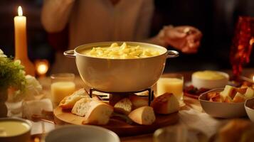 foto van kaas fondue net zo een schotel in een hoogwaardig restaurant. generatief ai