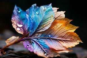 levendig blad rust Aan een oppervlak, presentatie van regenboog tinten in natuurlijk verlichting ai gegenereerd foto