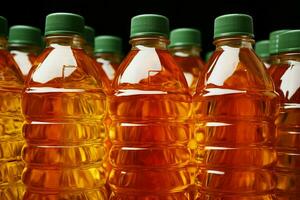supermarkt patroon van palm olie flessen, illustreren een verbruikers eco bewust keuzes ai gegenereerd foto