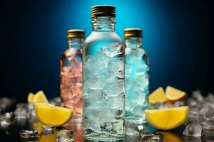 ijzig schittering verbetert de verleiden van levendig cocktail flessen in divers kleuren ai gegenereerd foto