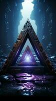 filmische mystiek embleem cyaan valknut extrudeert van vlak Purper milieu verticaal mobiel behang ai gegenereerd foto