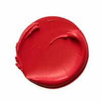 schoonheid swatch en kunstmatig textuur, cirkel ronde rood lippenstift monster geïsoleerd Aan wit achtergrond, paraffine was- afdichting stempel, generatief ai foto