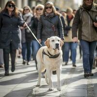 Blind vrouw met gids hond foto