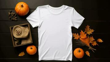 wit vrouwen t-shirt halloween model, ai-gegenereerd foto