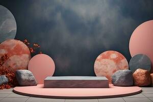 pastel meetkundig steen en rots vorm backdrop minimalistisch stadium mockup foto