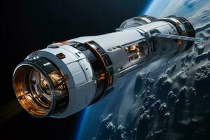 krachtig en vernieuwend ruimtevaartuig ontworpen voor ruimte exploratie en reizen foto