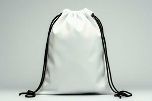 elegant koppelen duidelijk wit zak beveiligd door een contrasterend zwart trekkoord touw ai gegenereerd foto