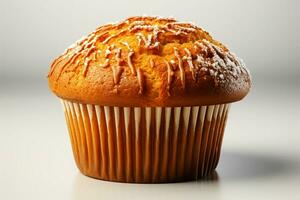 eigengemaakt pompoen muffin warmte tentoongesteld Aan een ongerept wit backdrop ai gegenereerd foto