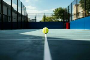 de peddelen tennis rechtbank Kenmerken een bepalend wit grens lijn ai gegenereerd foto