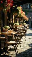 genieten van de zomer Bij een Italiaans geïnspireerd buitenshuis cafe met flair verticaal mobiel behang ai gegenereerd foto