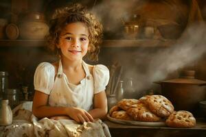 koken meisje keuken. genereren ai foto