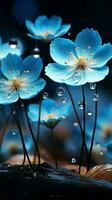 blauw getinte magie voorjaar bloemen in focus, bokeh voegt toe betovering verticaal mobiel behang ai gegenereerd foto
