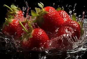 ai generatief foto van aardbeien in water plons