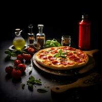 peperoni pizza een klassiek Italiaans schotel ai generatief foto