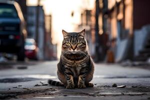 kat Aan de straat verdwaald kat gegenereerd ai foto