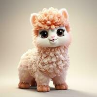 3d tekenfilm schattig alpaca ai foto