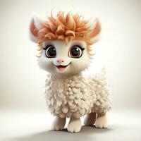 3d tekenfilm schattig alpaca ai foto