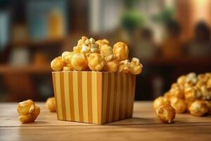 hyper realistisch kwaliteit van karamel popcorn ai gegenereerd foto