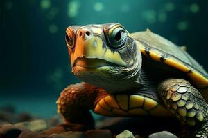 wijsheid gesymboliseerd door een hoog res beeld van een charmant groen schildpad ai gegenereerd foto