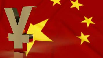 de goud yuan symbool Aan China vlag voor bedrijf concept 3d renderen foto