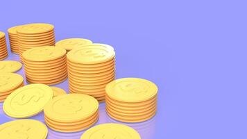 de geel munten Aan blauw achtergrond voor bedrijf of geld concept 3d renderen foto