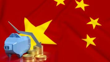 de varkentje bank en goud munten Aan China vlag achtergrond 3d renderen foto