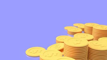 de geel munten Aan blauw achtergrond voor bedrijf of geld concept 3d renderen foto