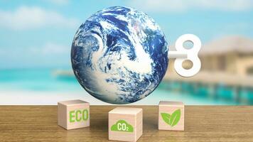 de wereld met wind omhoog voor ecologisch of ecosysteem concept 3d renderen foto