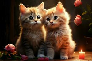 romantisch kittens belichamen liefde, schilderij de essence van valentijnsdag concept ai gegenereerd foto