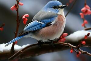 winters schoonheid verbeterd door de aanwezigheid van bevallig, verkoudheid klimaat vogelstand ai gegenereerd foto