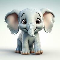 3d tekenfilm schattig olifant ai foto