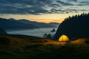 een lensman onderzoekt Oregon kust, op zoek naar pittoreske momenten naar vastleggen ai gegenereerd foto