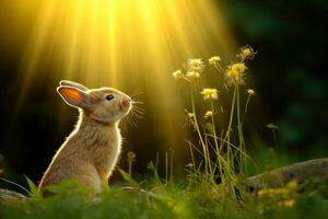 detailopname van schattig konijn met mooi bokeh achtergrond, generatief ai illustratie foto