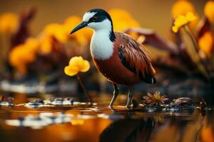 Afrikaanse jacana actofilornis africanus aard elegantie gepersonifieerd in wetlands ai gegenereerd foto