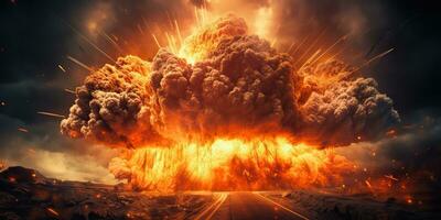 ai gegenereerd. ai generatief. nucleair atomair explosie boom paddestoel brand vlam rook Apocalypse ontploffing. grafisch kunst foto