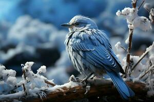 besneeuwd landschappen versierd met de levendig schoonheid van winter vogelstand ai gegenereerd foto