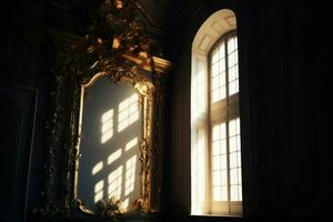 venster barok licht kasteel. genereren ai foto
