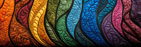 hand- getrokken batik kleding stof texturen vastleggen biologisch symmetrie en levendig kleurstof details foto