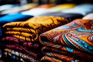 detail georiënteerd beelden van paisley patronen weergegeven Aan een verscheidenheid van textiel foto