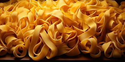 ai gegenereerd. ai generatief. eigengemaakt klassiek Italiaans spaghetti pasta tagliatelle noodle top visie abstract voedsel achtergrond. grafisch kunst foto