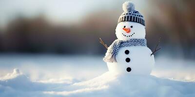 ai gegenereerd. ai generatief. winter sneeuwbal sneeuwvlokken sneeuw Mens sneeuwman Kerstmis nieuw jaar Kerstmis achtergrond bespotten omhoog. grafisch kunst foto