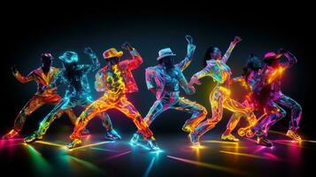 mensen dansen met gloeiend neon accessoires foto