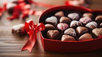 detailopname van een hartvormig doos van chocolaatjes foto