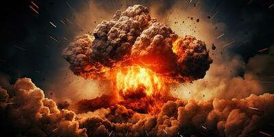 ai gegenereerd. ai generatief. nucleair atomair explosie boom paddestoel brand vlam rook Apocalypse ontploffing. grafisch kunst foto