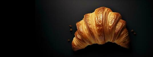 generatief ai, vers croissant Aan donker achtergrond met kopiëren ruimte, Frans bakkerij foto