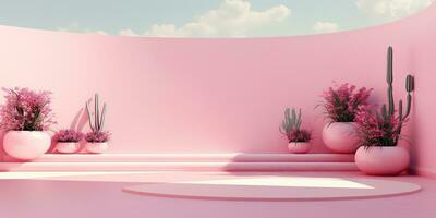 ai gegenereerd. ai generatief. roze muur botanisch bloemen fabriek architectuur. luxe knus minimaal uitstraling achtergrond. grafisch kunst foto