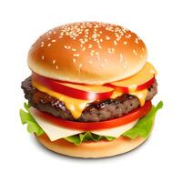Hamburger met kaas en tomaten geïsoleerd Aan wit foto