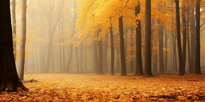 ai gegenereerd. ai generatief. herfst Woud buitenshuis natuur oranje geel park vallen landschap achtergrond. grafisch kunst foto